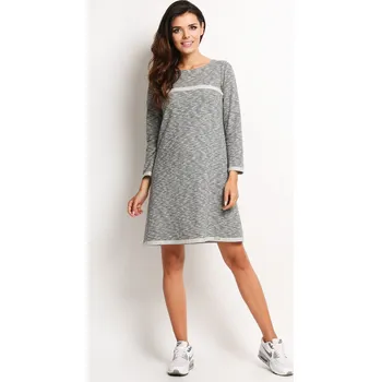 Dámské šaty Bavlněné šaty, dlouhý rukáv A120 Barva: Šedá, Velikost: S