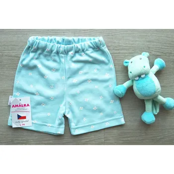 AMÁLKA Bavlněné kraťasy tyrkysové, malé květinky Velikost: 92-98