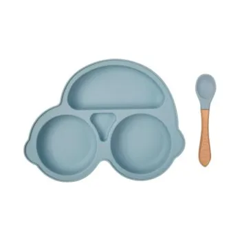 Silikonový talíř ve tvaru auta pro děti - světle modrý