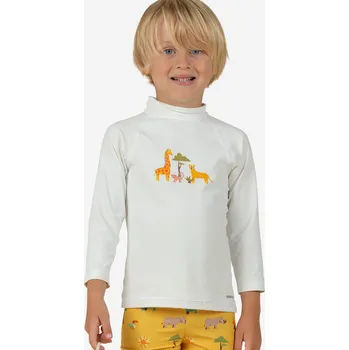 Dívčí oblečení DECATHLON Dětské tričko s dlouhým rukávem s UV ochranou pro nejmenší s potiskem savany 61–69cm,6M BÍLÁ