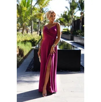 Dámské oblečení Elegantní fuchsiové maxi šaty DANIELE 299-19 Velikost: L