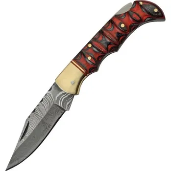 Bojový sport Nůž zavírací DAMASCUS RED and BLACK dřevěná rukojeť