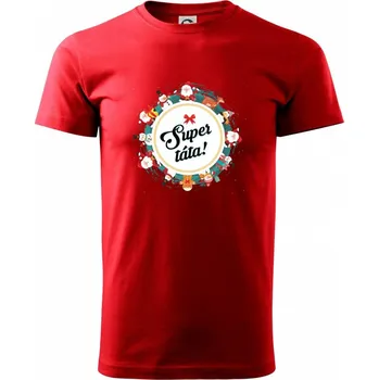 Pánské tričko Vánoce - Super táta - Klasické pánské triko vyšší gramáže - M ( Červená )