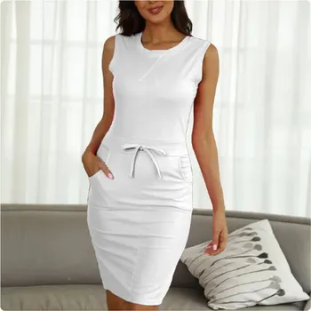 Dámské šaty Dámské letní jednobarevné šaty se stahovací šňůrkou v pase (vel. až 5XL) Barva: Bílá, Velikost: 5XL