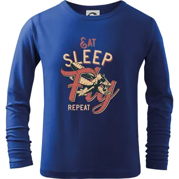 Chlapecké tričko Eat Sleep Fly Repeat letadlo - Triko dětské Long Sleeve - 122 cm/6 let ( Královská modrá )