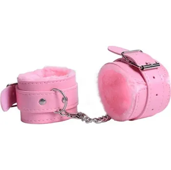 Sexuální pomůcka | erotická pouta koženkové, plyš - Růžové