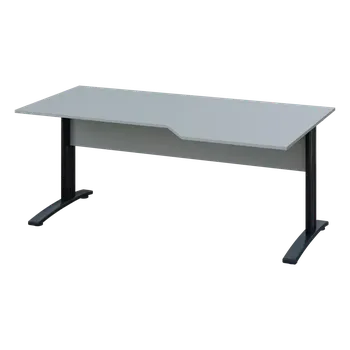Psací stůl EZK 28 - 186 stůl kancelářský, rohový, pravý, kovová podnož černá, deska 25 mm, široký 1800 mm, šedá