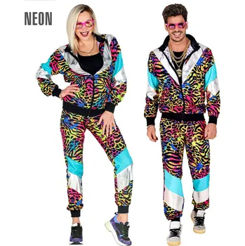 Karnevalový kostým Unisex neonová tygrovaná disco šusťákovka z 80. a 90. let - XXL