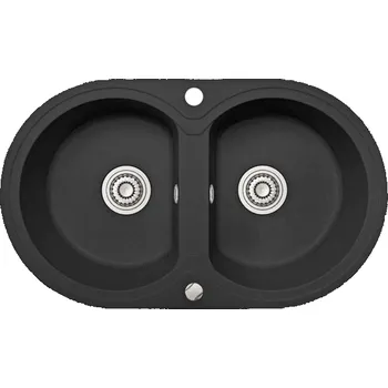 Granitový dřez Laveo Dafne, 2-komorový granitový dřez 780x470x204 mm, černá, LAV-SBD_720T