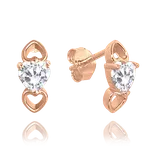1393 MINET Rose gold stříbrné náušnice LOVE s bilým srdíčkovým zirkonem