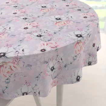 ubrus Dekorační kulatý ubrus PML-068 Růžové květy na šedofialovém Ø 100 cm