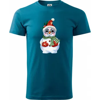 Sněhulák kreslený s brýlemi - Klasické pánské triko vyšší gramáže - XS ( Petrolejová )