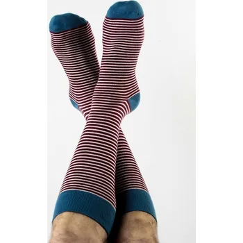 Pánské termo ponožky ALBERO NATUR BIO Podkolenky pruhované 35-46 98% GOTS Bio bavlna 2% elastan Červeno modrá 43/46