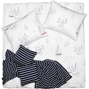 Povlečení SCANquilt povlečení SATÉN PLUS boats bílomodročervená 140 x 200/70 x 90 cm