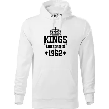 Pánská mikina Kings are born in 1962 - Mikina pánská Cape s kapucí - L ( Bílá )