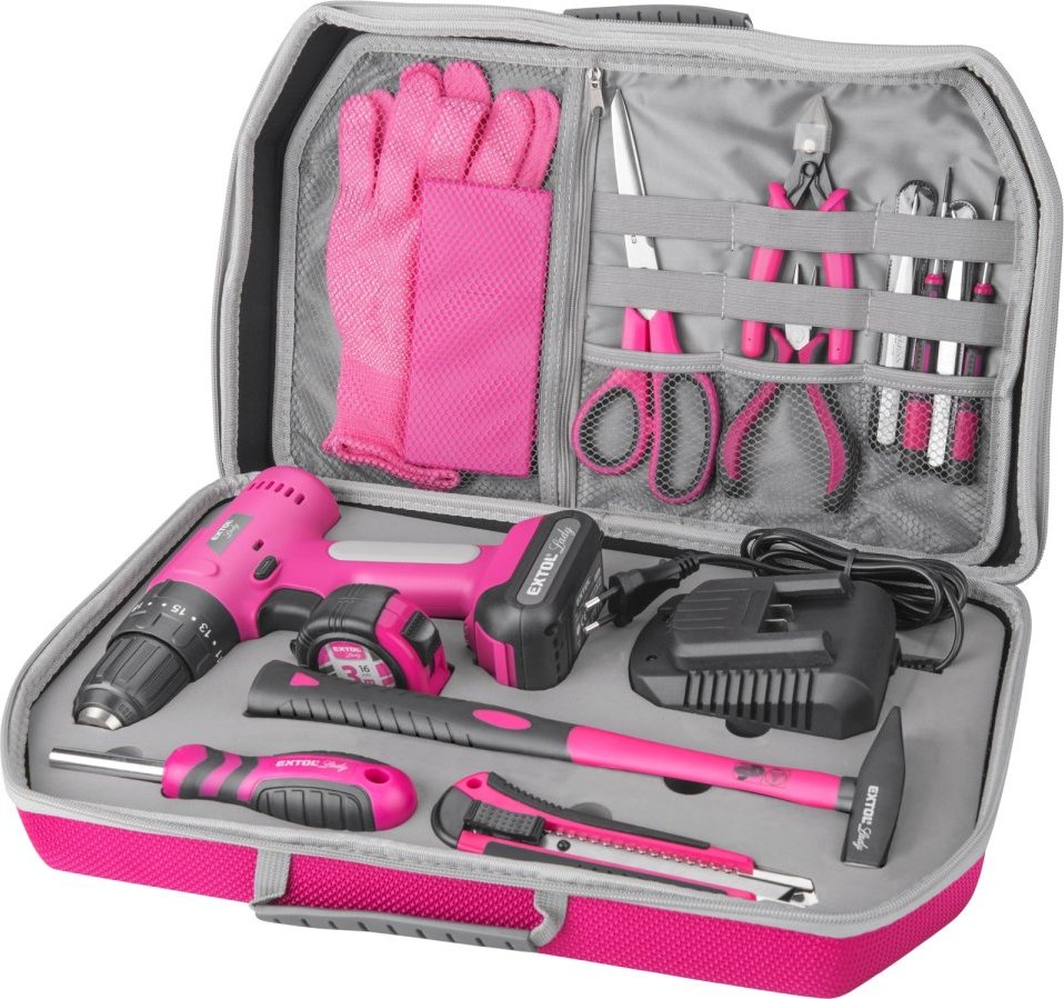 EXTOL LADY 402403 dámský vrtací příklepový aku šroubovák s nářadím,12V LiIon 2Ah