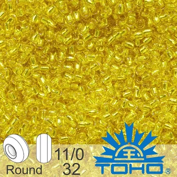 Korálek Korálky TOHO tvar ROUND (kulaté). Velikost 11/0. Barva č. 32-Silver-Lined Lemon. Balení 8g.