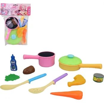 Dětská kuchyňka Kuchyňská sada dětské barevné nádobí + makety potravin plast