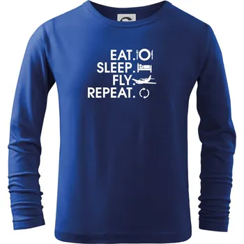 Chlapecké tričko Eat sleep fly repeat - Triko dětské Long Sleeve - 122 cm/6 let ( Královská modrá )