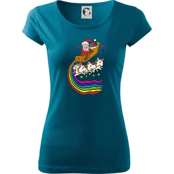 Dámské tričko Santa a jednorožci (Pecka design) - Dámské triko Pure - M ( Petrolejová )