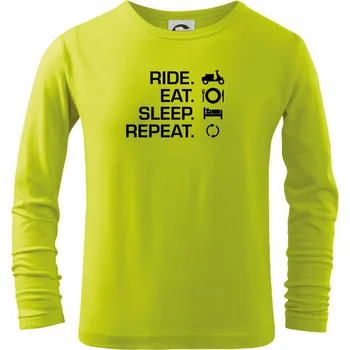 Dětská móda Ride Eat Sleep Repeat moto skútr - Triko dětské Long Sleeve - 134 cm/8 let ( Limetková )