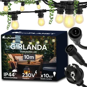 Venkovní osvětlení BERGE Zahradní girlanda 10m + 11x 1W LED žárovka