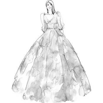 Plakát Plakát, Obraz - Gray watercolor dress fashion illustration, Blursbyai