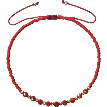 Módní doplněk EVOLUTION GROUP CZ Textilní Miyuki náramek červený achát - 13037.3