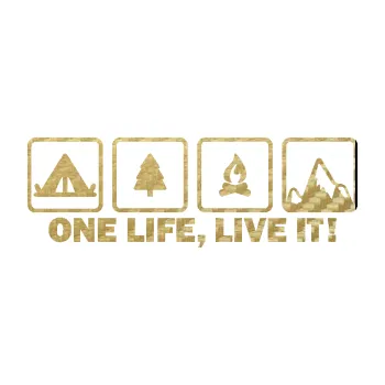 Polep vozidla SAMOLEPKA One life, live it kempování s nápisem (59 - 3D karbon zlatý) NA AUTO, NÁLEPKA, FÓLIE, POLEP, TUNING, VLASTNÍ TEXT, TISK, AUTOSAMOLEPKY.cz, POLEPY, OBRÁZEK, LOGO, SAMOLEPKY