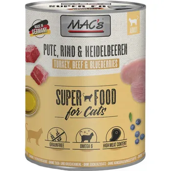 Krmivo pro kočku 6x800g MAC's Cat - Krůtí, hovězí a borůvky