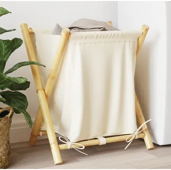 Koš na prádlo vidaXL Koš na prádlo krémově bílý 45 x 55 x 63,5 cm bambus [368035]