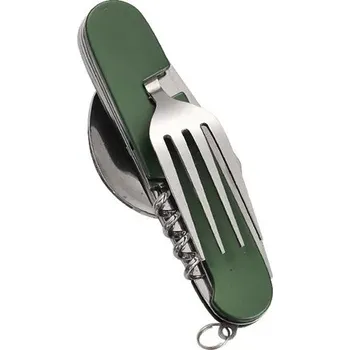 Kempingové nádobí Nerezová skládací sada na cesty s otvírákem | cestovní příbor - Zelená