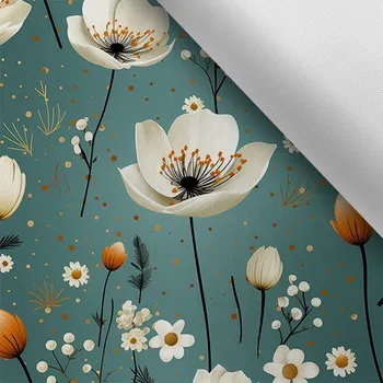 Látka s potiskem nepromokavý polyester TD/NS jemné květiny mentol