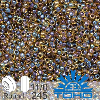 Dětské navlékací korálky Korálky TOHO tvar ROUND (kulaté). Velikost 11/0. Barva č. 245-Inside-Color Rainbow Jonquil/Jet Lined . Balení 8g.