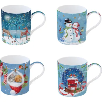 Easy Life, Itálie Easy Life - Sada vánočních hrnků With Love At Christmas 4 ks - 350 ml Barva: Modrá