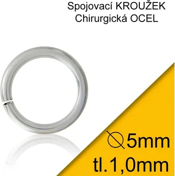 Materiál na výrobu šperku KROUŽEK spojovací-CHIRURGICKÁ OCEL 316L. Velikost venkovní pr.5,0mm tl.1,0mm.