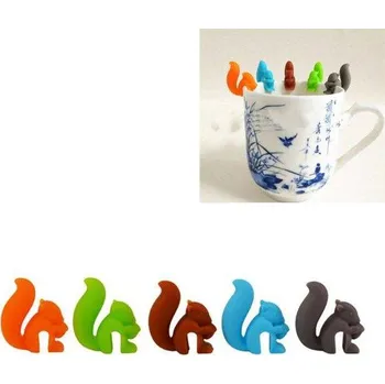 Držák na čajový sáček | rozlišovač na sklenice, styl veverka, 2v1 - náhodná barva, 5 ks