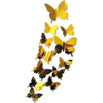 Samolepící dekorace Dekorace na zeď | 3D motýli na zeď - 12 ks - Zlato