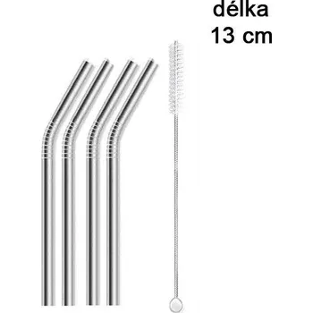 Kovová brčka | ekologická brčka s kartáčkem, různé tvary - 4 ks - 4 ks zahnutých 13 cm