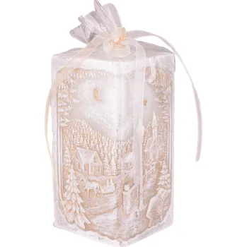 Svíčka Svíce vánoční - zimní krajina zlatobílá 7 x14 cm