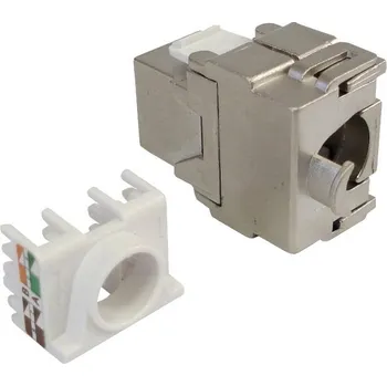Síťový konektor XtendLan Keystone jack RJ45, CAT6A, STP, stříbrný, 180 st, zaklapávací zezadu KESS6ASNIPX