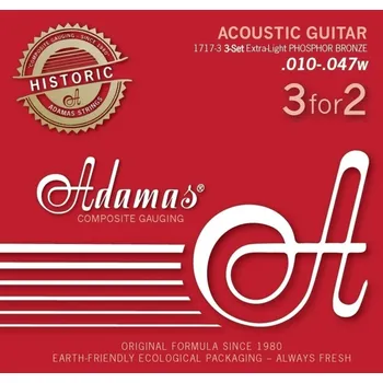 Struna pro kytaru a smyčcový nástroj Adamas Adamas struny pro akustickou kytaru Adamas Phosphor Bronze Historic Reissue3-tá sada Ex-Light .010 1717-3 7309