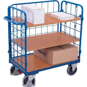 Plošinový vozík Nízký etážový vozík VARIOfit s třemi bočními stěnami, tři police, 1000 x 700 mm, nosnost 500 kg