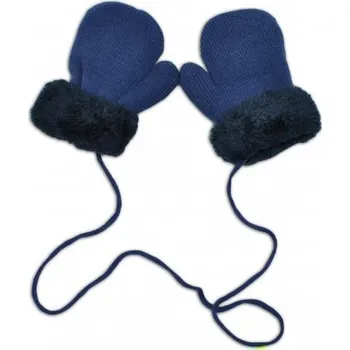 Rukavice YO! Zimní kojenecké rukavičky s kožíškem - se šňůrkou YO - jeans Vel. 80-92