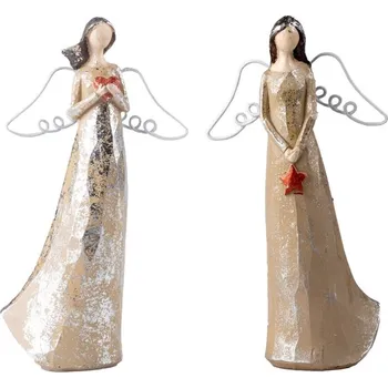 Vánoční dekorace Andílek polyresin bílý se zlatou 115x200mm mix