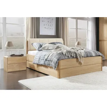 Postel Postel s úložným prostorem včetně roštu 180x200 ATLANTA typ 18 dub přírodní, látka D'ORO 5114 Ecru