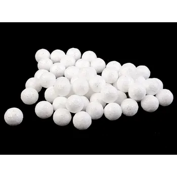 Vánoce Dekorační polystyrenové kuličky s glitry Ø2 cm - bílá