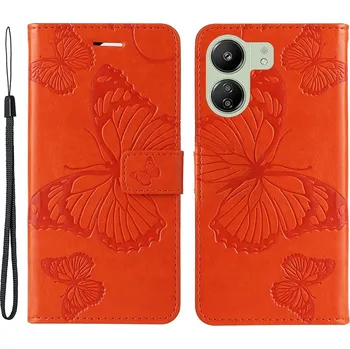 Pouzdro na mobilní telefon Big Butterfly knížkové pouzdro na Xiaomi Poco C65/Redmi 13C - oranžové