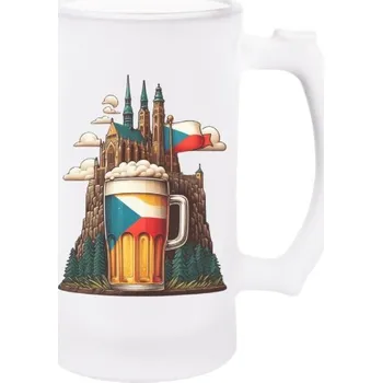 Sklenice Korbel na pivo - matné sklo s potiskem České pivo s vlajkou krýgl