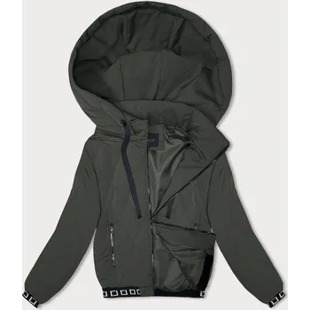 Prošívaná bunda v army barvě s ozdobnými stahovacími lemy (16M9086-136) odstíny zelené XL (42)